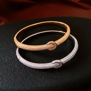 Copper Bangle Bracelet 18K Gold Plated Horseshoe Buckle Round Clasp Pavé Set Zircon Minimalist Luxury Jewelry For Women