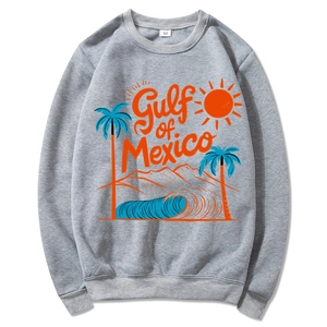 Grey Gulf of Mexico beach graphic sweatshirt with palm tree and sun print in a relaxed fit