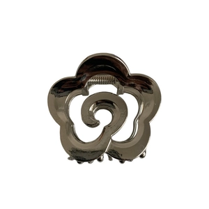 Elegant silver metal rose flower hair claw clip with hollow floral design for women