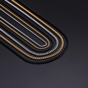 Sleek stainless steel link necklaces in black, gold, and silver finishes for jewelry DIY