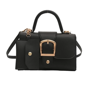 Minimalist black PU leather crossbody bag with golden horseshoe buckle and coin purse