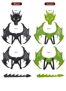 Detailed front and back view of dragon cosplay wings and mask set for kids