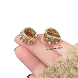 French champagne crystal U-shaped hoop earrings for women, minimalist luxury length 1.7cm