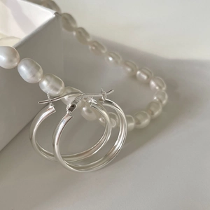 925 Sterling Silver Hoop Earrings Minimalist Smooth Curved Round Circular Ear Accessory Jewelry For Women