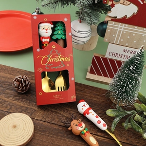 Set regalo posate natalizie in acciaio inox con manici a forma di Babbo Natale e renna