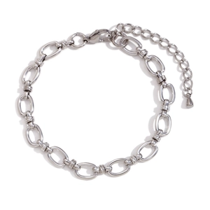 Minimalist silver stainless steel oval link chain bracelet with adjustable lobster clasp