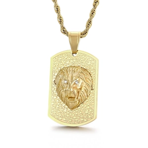 Collier hip hop pour hommes avec pendentif tête de lion dorée, diamants et chaîne torsadée