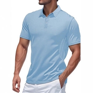 Men's light blue pearl cotton polo shirt featuring breathable mesh fabric and classic collar
