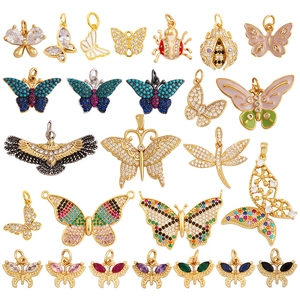 Assorted insect pendants with zircon and enamel in gold and silver finish