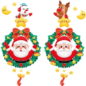 Christmas window decals with cartoon Santa Claus wreaths for shop glass door decorations