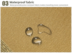 Close-up of khaki waterproof oxford fabric showing high water resistance and durability