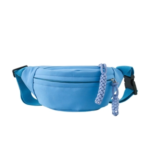 Blue nylon kids chest bag with purple zippers for outdoor travel and daily kindergarten use