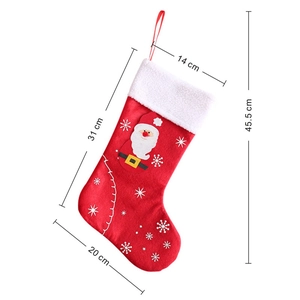 Christmas felt gift stocking with Santa Claus applique and snowflakes, size 45.5cm height