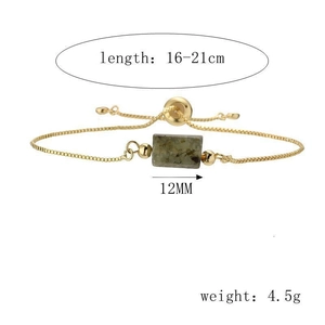 Detail showing the adjustable gold chain and 12mm green natural stone charm dimensions