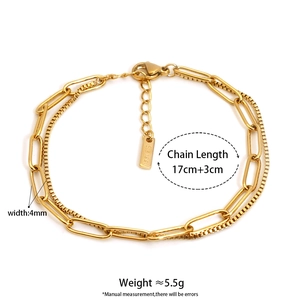 Double-layered gold stainless steel bracelet featuring snake and paperclip link chains