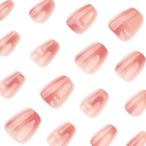 Short coffin press on nails featuring a 3D bubble blush gradient and glossy finish