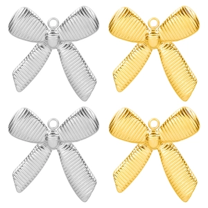 Textured bow-knot pendants in gold and silver finish 304 stainless steel for DIY jewelry
