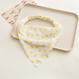 White chiffon headband with yellow butterfly pattern and elastic band detail