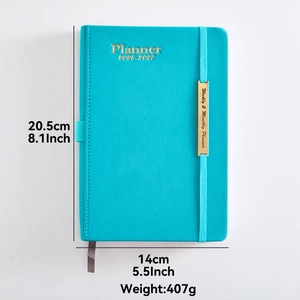 Tiffany blue faux leather 2026-2027 daily planner with elastic band and gold foil accents
