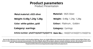 Spécifications des boucles d'oreilles en argent S925 avec finitions platine et or