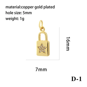 Macro detail of 18K gold plated heart padlock charm with star and dimensions