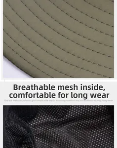 Detail of breathable mesh lining and reinforced stitching on army green outdoor sun hat