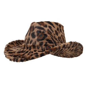 Modischer Cowboyhut mit Leopardenmuster aus Plüsch mit klassischer Western-Silhouette und Pelz