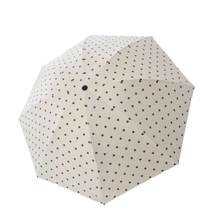 Beige polka dot automatic folding umbrella with black UV coating and sun protection