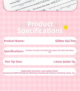 Detailed view of 1.0mm bullet nib on a colorful glitter gel pen for creative journaling