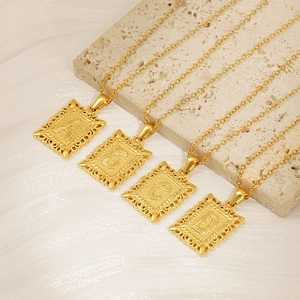 Golden square constellation pendant necklaces with hollow patterns on stone and tulle