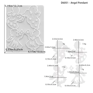 Detailed size specifications for 4-cavity angel silicone mold for resin and plaster DIY