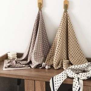 Square Scarf Women Elegant French Vintage Polyester Satin Satin Texture Polka Dot Floral Print Decorative Shawl