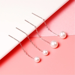 Minimalist Natural Freshwater Pearl Long Chain Earrings With 925 Sterling Silver Earring Post For Women Elegant Jewelry