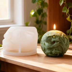 Spherical 3D T-Rex dinosaur relief silicone mold for DIY candles and handmade soaps