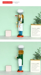 Close-up of wooden chef nutcracker figurine with King of the Grill apron and BBQ fork