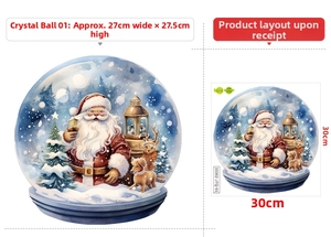 Detail view of 30x30cm Christmas crystal ball wall decal featuring Santa and reindeer