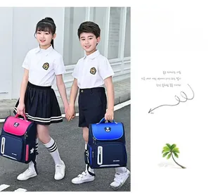 Detail of ergonomic children school backpacks with safety reflective strips and side pockets