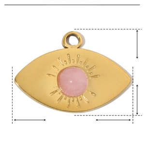 Detailed size specifications for gold sun pendant with pink natural stone and steel frame