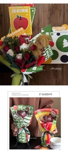 Detail of Christmas kraft paper gift bouquet with Santa Claus motif and festive ribbons