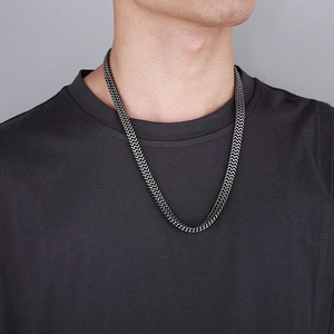 Punk vintage snake pendant with double-row steel chain necklace for men in silver finish