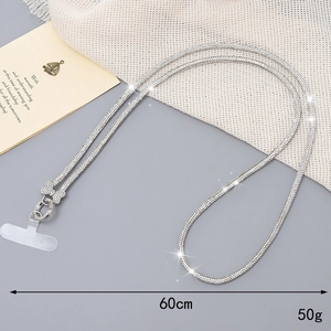 Crossbody phone chain with sparkling rhinestone butterfly pendant and 60cm silver lanyard