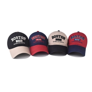 Cotton Boston embroidered baseball caps in navy, beige, and red vintage styles