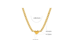 Detail view of 18K gold plated chain necklace with heart pendant and 40+5cm size specs