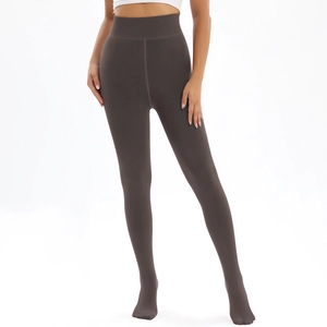 Detail of coffee brown thermal high waist leggings with full foot design and thick lining
