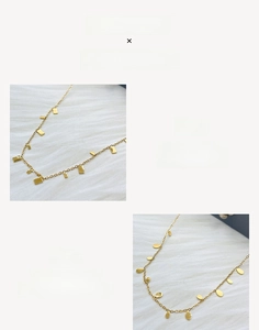 Detail of two gold-plated titanium steel necklaces with rectangle and oval pendants