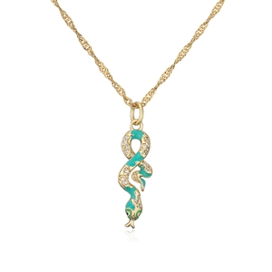 18K gold plated copper necklace featuring a green enamel snake pendant with zircon stones