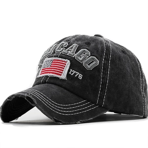 Casquette De Baseball En Coton Lavé Rétro Avec Broderie Chicago Et Drapeau Américain Délavé Pour Hommes Femmes