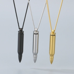 Bullet Pendant Necklace Stainless Steel Unscrewable Memorial Urn Polished Punk Hip Hop Jewelry For Men And Women