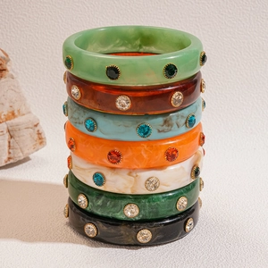 Chic acrylic geometric bangles with inlaid rhinestones in seven assorted colors