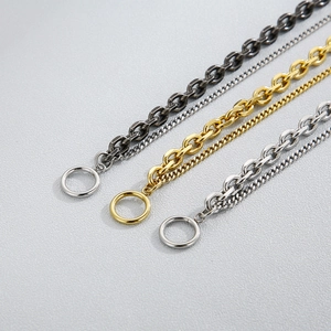 Double-layer hip hop stainless steel curb chain necklaces in gold silver and black finishes